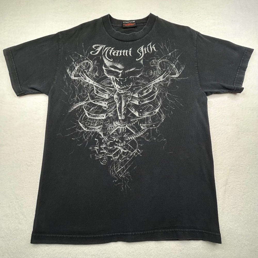 Miami Ink Tattoo VINTAGE Y2K Skull Graphic T-shirt Black Men’s Medium Biker